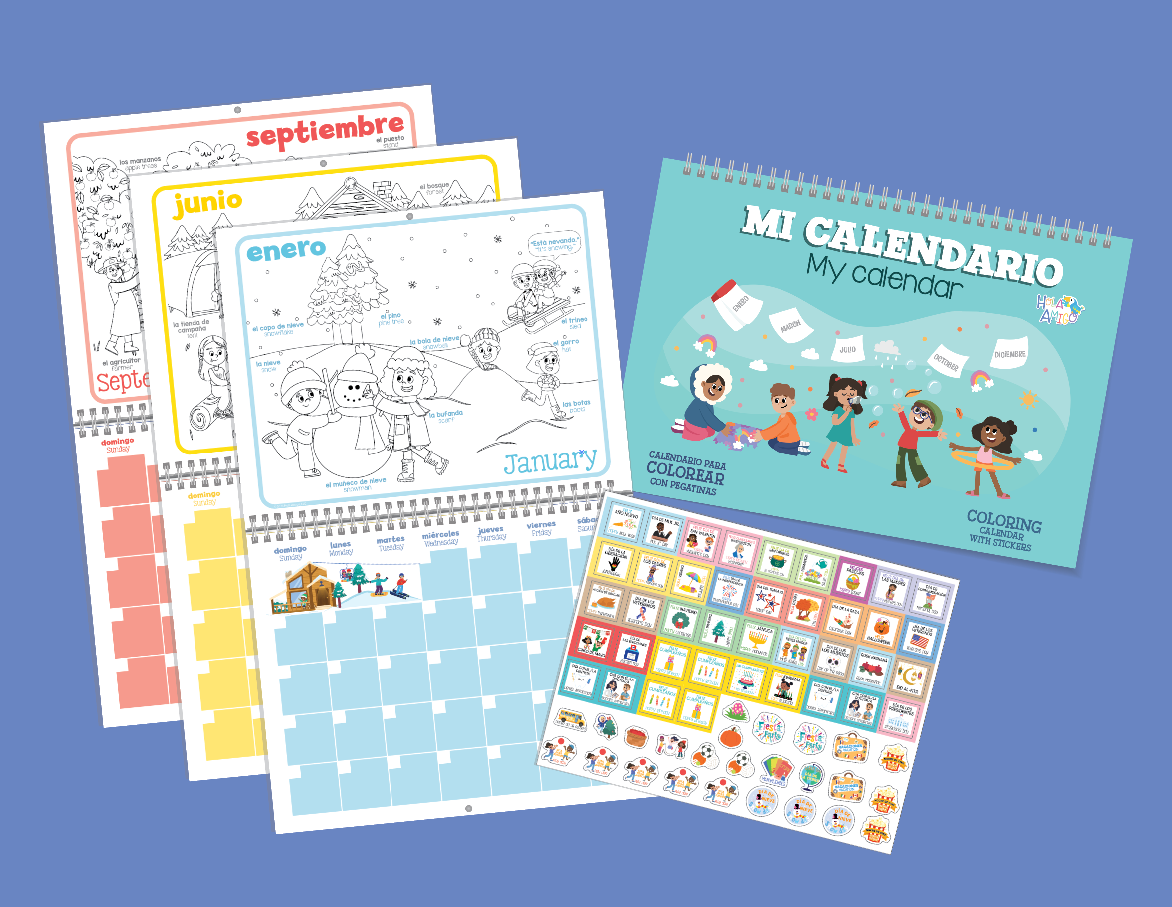 New! Bilingual Sticker Coloring Calendar