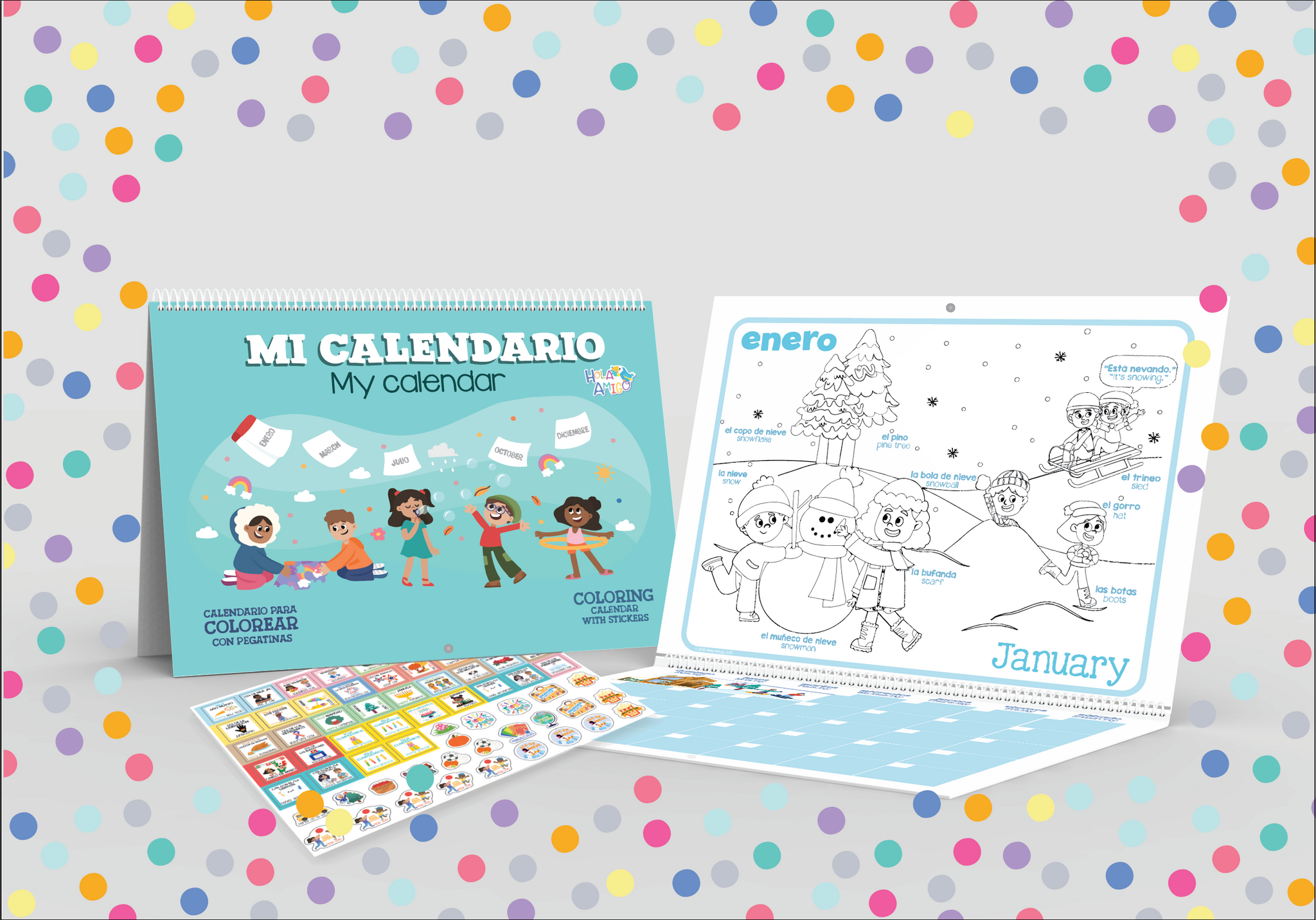 New! Bilingual Sticker Coloring Calendar