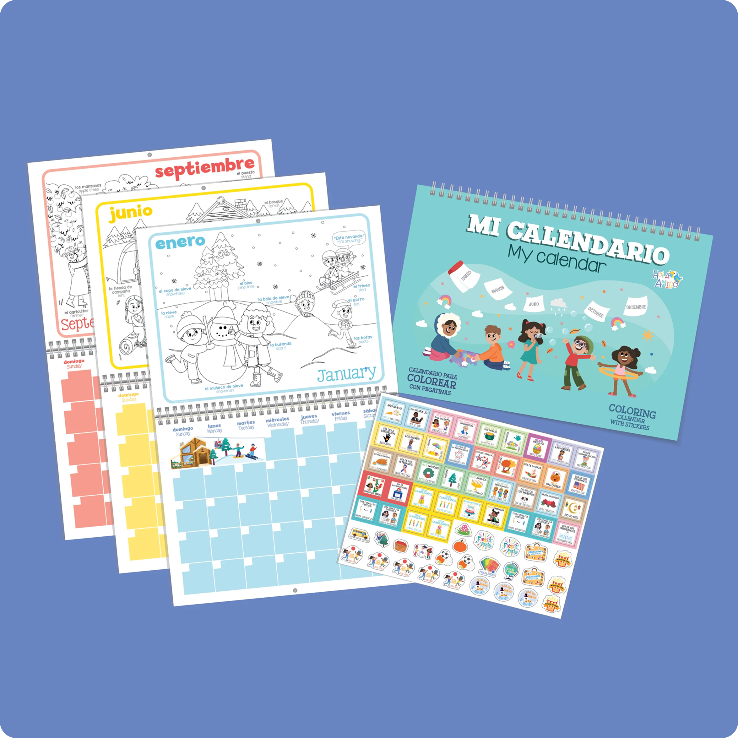 Bilingual Sticker Coloring Calendar